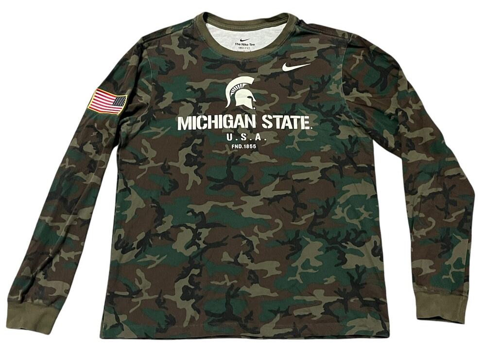 Michigan State Spartans Long Sleeve Military Camo Shirt Nike Dri-Fit Large